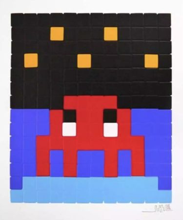 Sérigraphie Invader - Space One (Red)