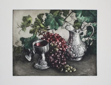 Eau-Forte Et Aquatinte Rusch - Stilleben mit Wein / Still Life with Wine