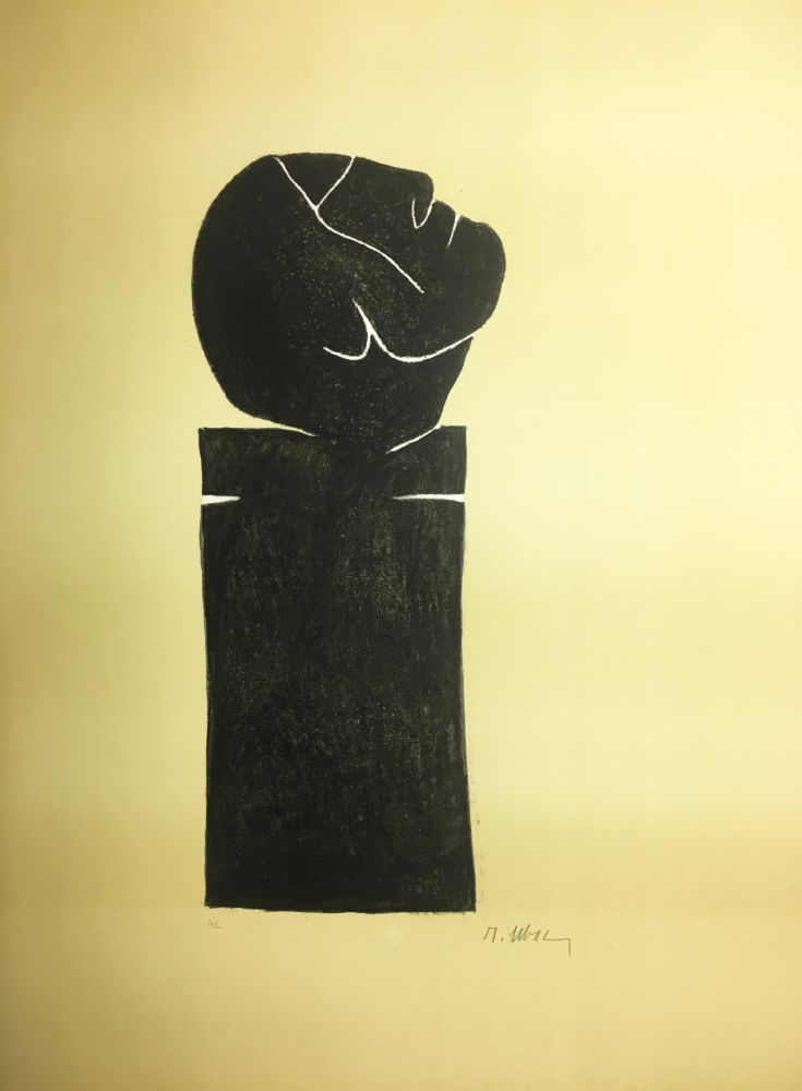 Lithographie Ubac - STÈLE TÊTE LEVÉE . Lithograpie originale signée au crayon (1982).
