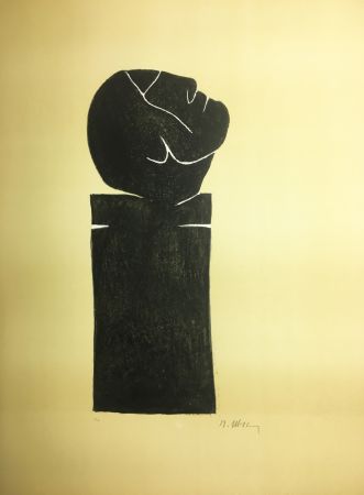 Lithographie Ubac - STÈLE TÊTE LEVÉE . Lithograpie originale signée au crayon (1982).