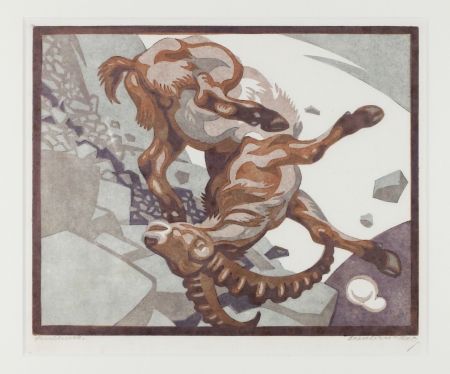 Linogravure Bresslern-Roth - Stürzender Steinbock (Falling Ibex)