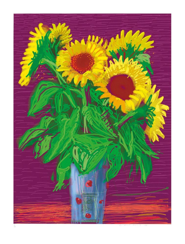 Aucune Technique Hockney - Sunflowers iPad drawing by David Hockney