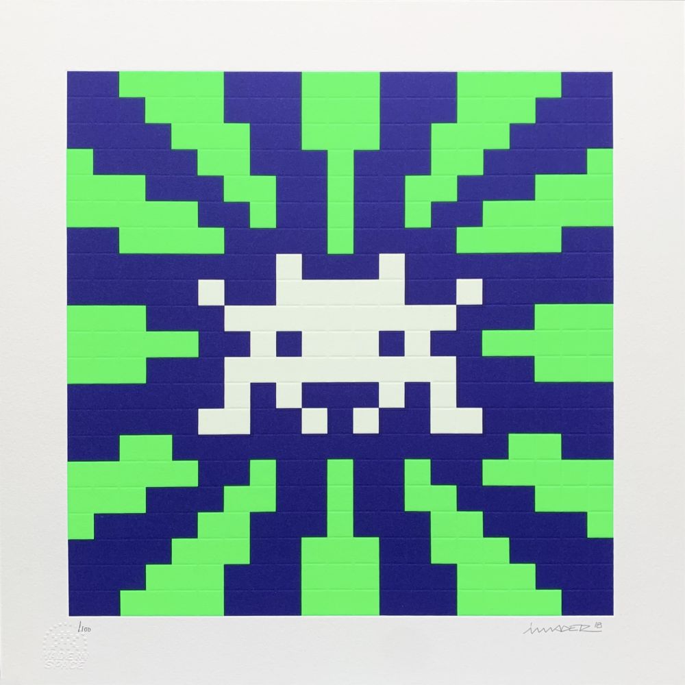 Sérigraphie Space Invader - Sunset (Blue & Green)