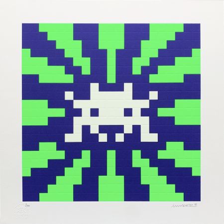 Sérigraphie Space Invader - Sunset (Blue & Green)