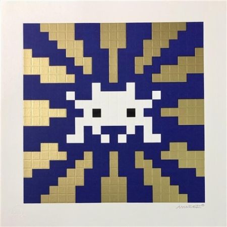 Sérigraphie Space Invader - Sunset (Gold & Blue)