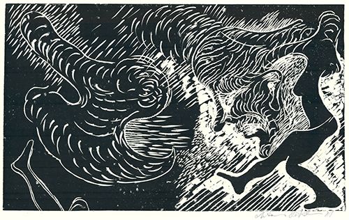Linogravure Höckelmann - Surferin