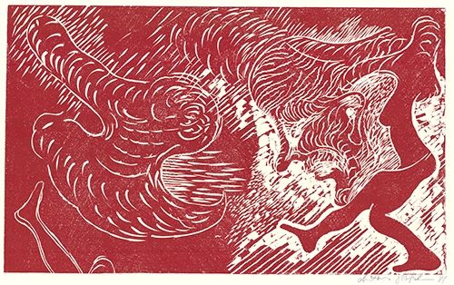 Linogravure Höckelmann - Surferin (Rot)