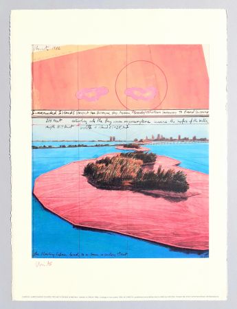 Lithographie Christo - Surrounded islands, project for Biscane Bay
