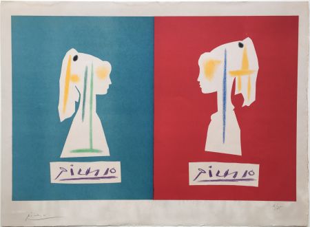 Lithographie Picasso - SYLVETTE DE PROFIL. Une des rarissimes épreuves signées par Picasso (1954).
