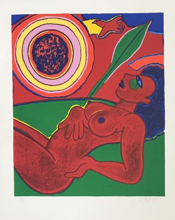 Sérigraphie Corneille - Sérigraphie Les derniers feux du soleil 1997