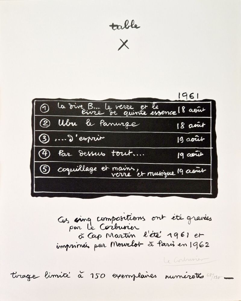 Lithographie Le Corbusier - Table