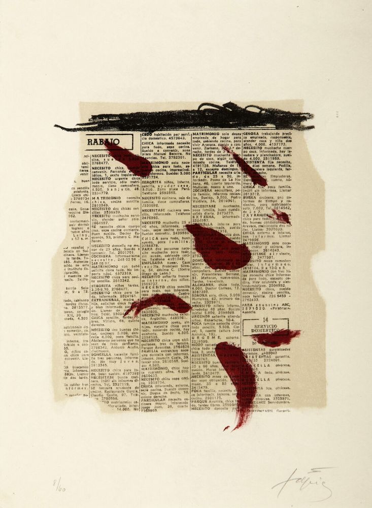 Lithographie Tàpies - Taches Rouges au Journal