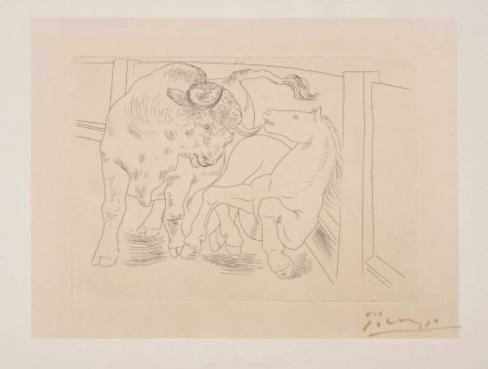 Gravure Picasso - Taureau et Cheval
