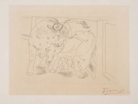 Gravure Picasso - Taureau et Cheval
