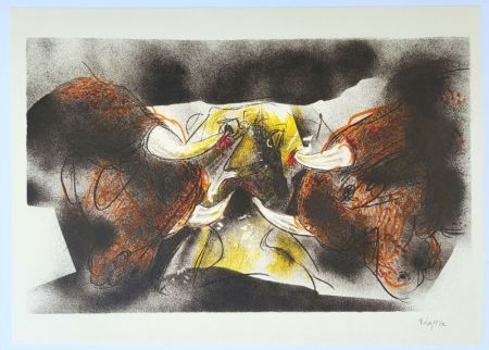 Lithographie Rebeyrolle - Tauromachie II - Combat de taureaux