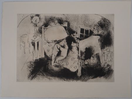 Gravure Chagall - Tchitchikov sur le lit