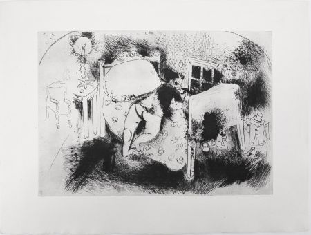 Gravure Chagall - Tchitchikov sur le lit (Les Âmes mortes)