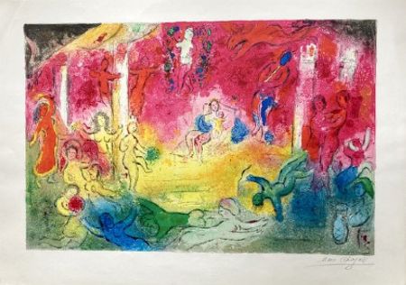 Lithographie Chagall - TEMPLE ET HISTOIRE DE BACCHUS. Épreuve signée (Daphnis & Chloé - 1961)