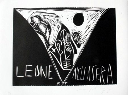 Linogravure Paladino - Terra tonda africana 1 - Leone nella sera