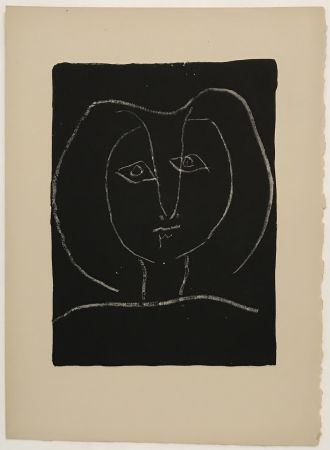 Lithographie Picasso - Tete de Femme Stylisee Fond Noir
