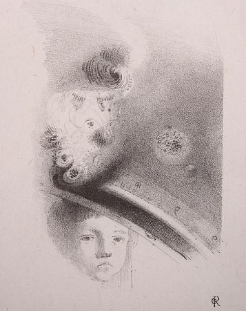 Lithographie Redon - Tete d'enfant, de face....