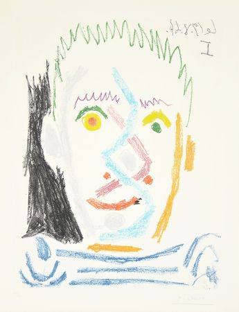 Aquatinte Picasso - Tete d’homme au maillot raye (Man’s Head with Striped Shirt), 1964