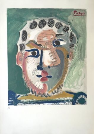 Lithographie Picasso - Tete D'homme Bardu