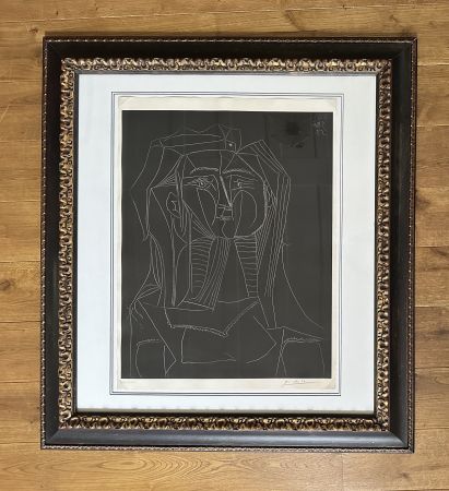 Aucune Technique Picasso -  Tete sur Fond Noir (Francois Gilot)   /  Head on black background