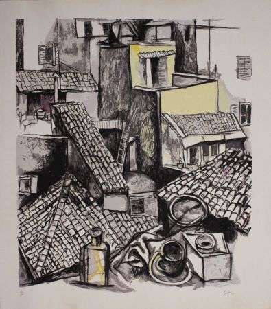 Lithographie Guttuso - Tetti di Roma