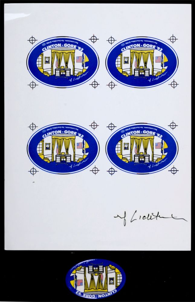 Sérigraphie Lichtenstein - The Oval Office, 1992 - Highly collectible set (Silkscreen on metallic pin & Silkscreen on paper)!