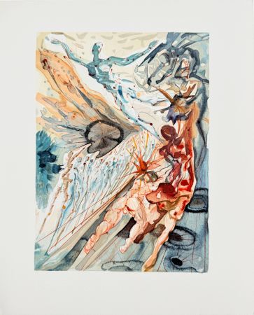 Gravure Sur Bois Dali - The Purgatory, Canto 26 - Meeting of Two Groups of Lustful Ones