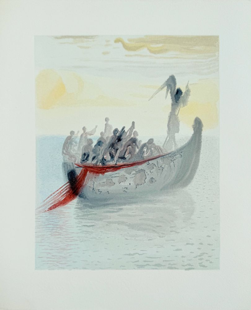 Gravure Sur Bois Dali - The Purgatory, Canto 2 - La Barque du Nocher