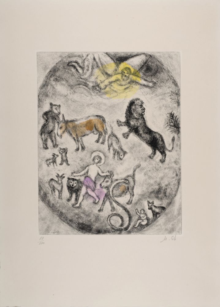 Gravure Chagall - The reconciliation of all the creatures (Isaiah 11: 5-9), 1958 - Hand-signed & Hand-colored!