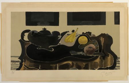 Collographie Braque - Theiere et Fruits