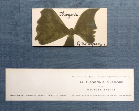 Lithographie Braque - THÉOGONIE. Carton d'invitation au vernissage Galerie Maeght. 1954
