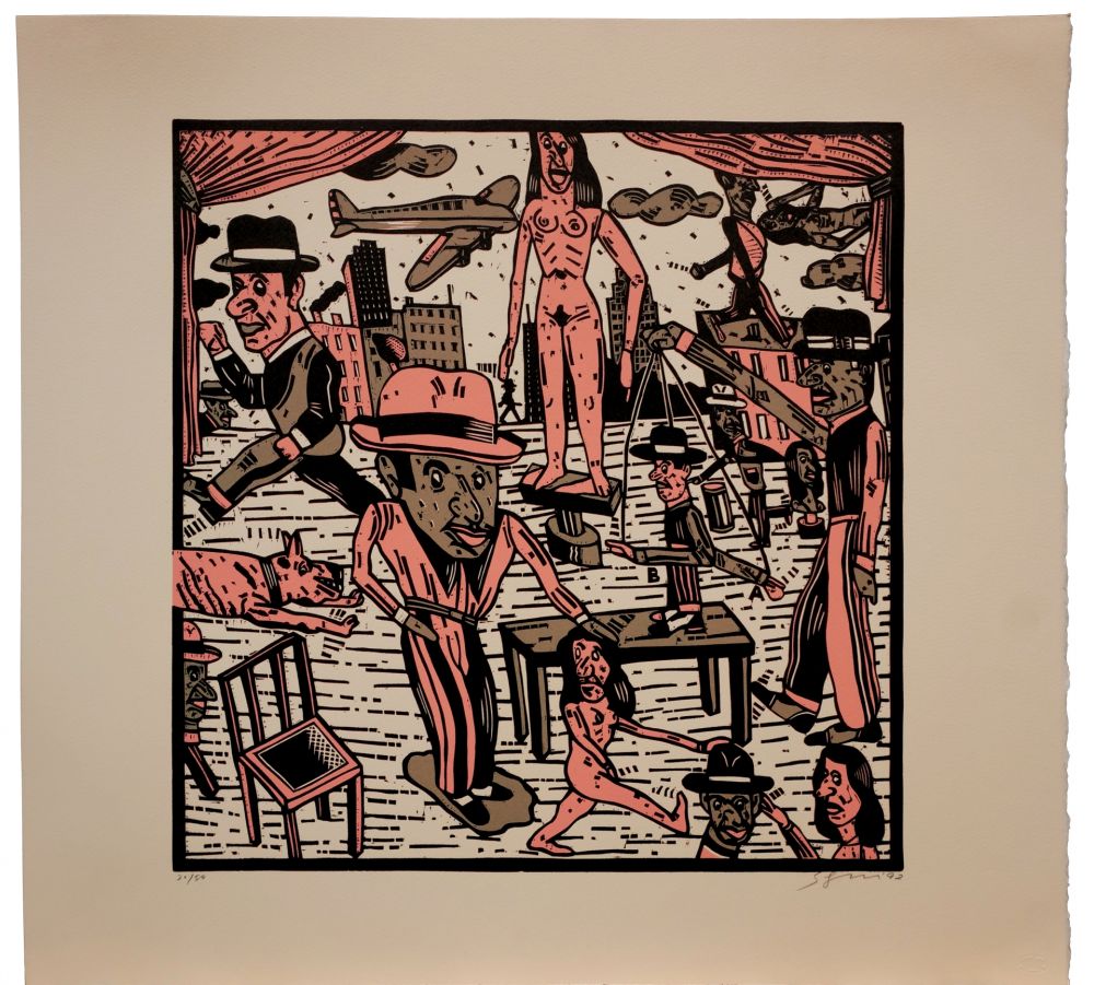 Linogravure Segui - Théatre de la ville VII