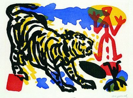 Lithographie Penck - Tiger and red figure