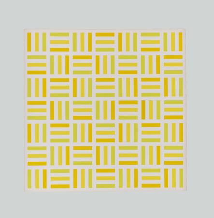Sérigraphie Morellet - Tirets jaunes,jaunes-verts,jaunes orange
