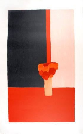 Lithographie Cathelin - Tokonoma rouge et noir - Red and black Tokonoma