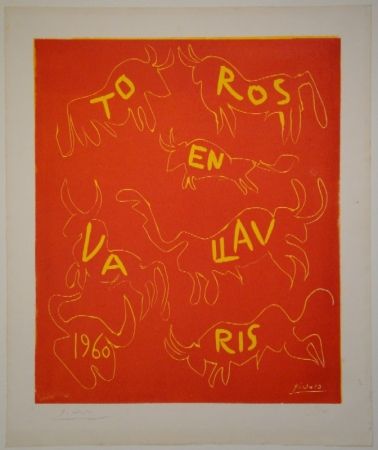 Linogravure Picasso - Toros en Vallauris