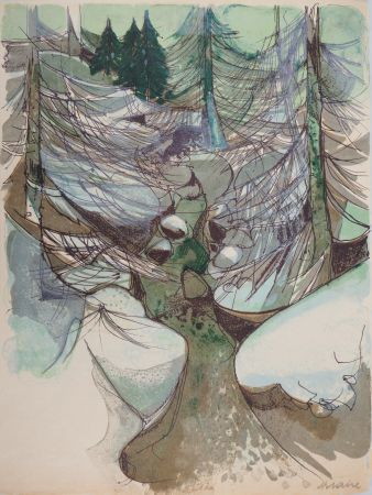 Lithographie Hilaire - Torrent en hiver
