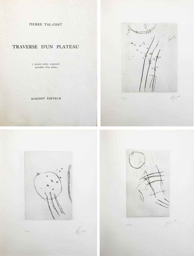 Livre Illustré Tal Coat - TRAVERSE D'UN PLATEAU. 7 pointes sèches originales signées (1963).