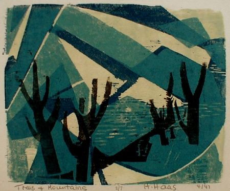 Gravure Sur Bois Haas - Trees and Mountains