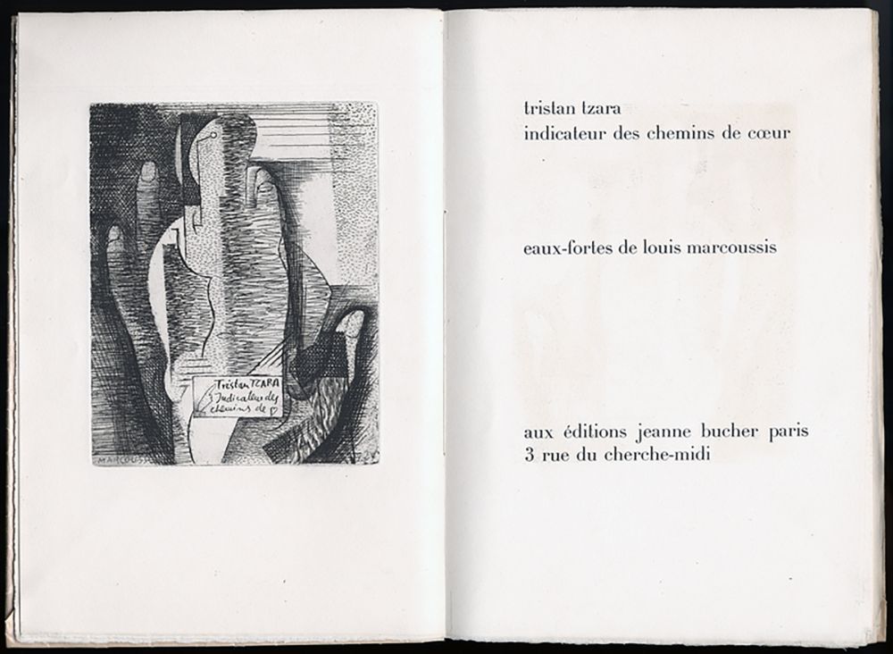 Livre Illustré Marcoussis - Tristan Tzara. INDICATEUR DES CHEMINS DE COEUR. Paris, 1928.