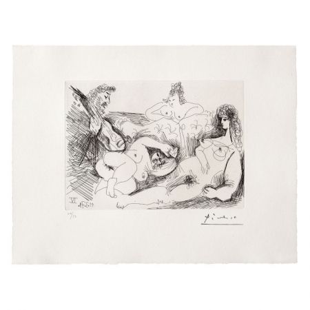 Eau-Forte Et Aquatinte Picasso - Trois Femmes nues écoutant un joueur de guitare