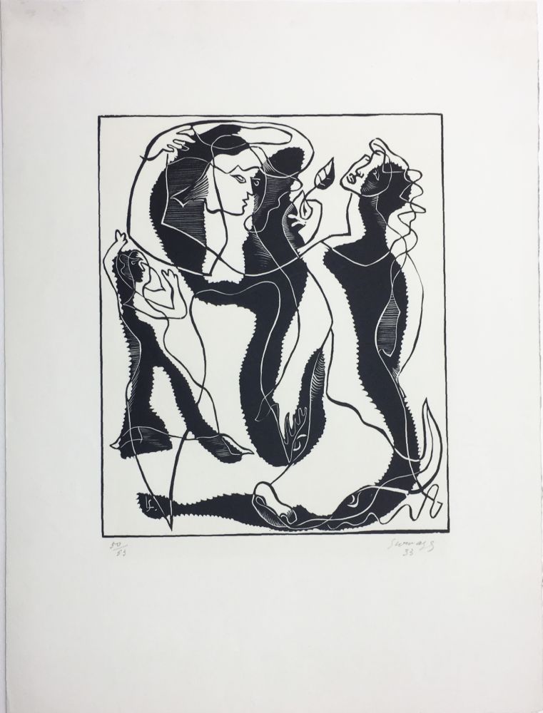 Gravure Sur Bois Survage - Trois Femmes (Paris, 1933)