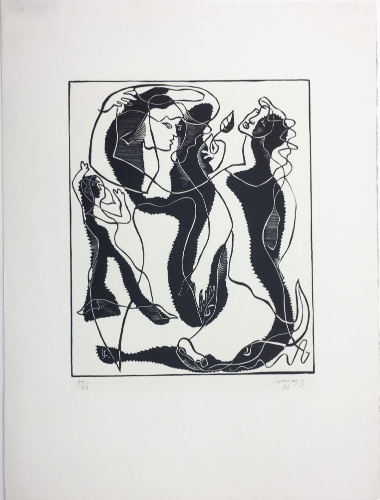 Gravure Sur Bois Survage - Trois Femmes (Paris, 1933)