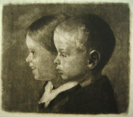 Manière Noire Ilsted - Two of the children of the artist