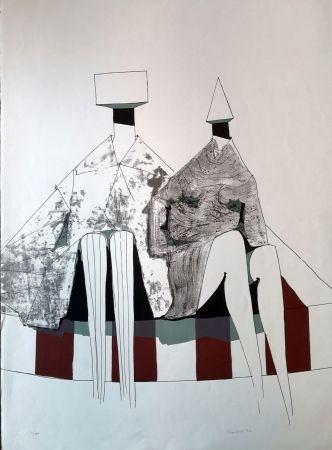 Lithographie Chadwick - Two seated figures on stripes