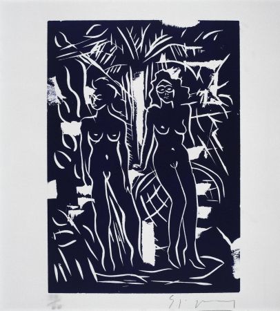 Linogravure Szczesny - Two Women in Blue